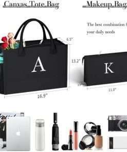 wholesale custom eco-friendly black canvas tote bag and makeup bag set with zipper and adjustable strap, personalized birthday gift for women, factory manufacturer