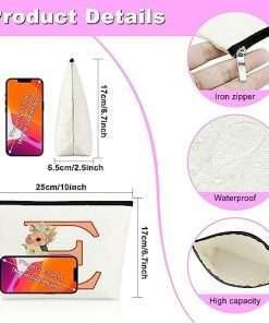 biodegradable monogram makeup bags with zipper distributor personalized with flowers, ideal for special events. 'e' letter option, perfect travel pouches.