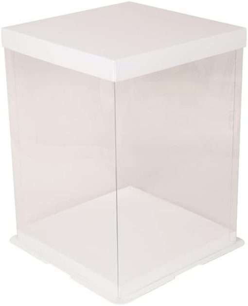 oem 2pcs clear square cake box 10x10x12 inch white base and folded lid, plastic wedding birthday cake package transparent bakery gift package suitable for 6/7/8/9 inch 3 tier cakes manufacturer