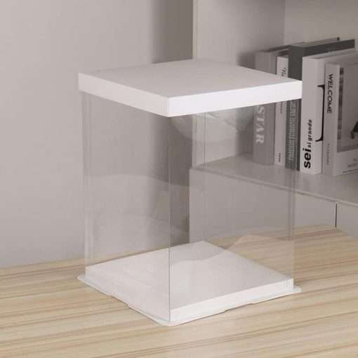 oem 2pcs clear square cake box 10x10x12 inch white base and folded lid, plastic wedding birthday cake package transparent bakery gift package suitable for 6/7/8/9 inch 3 tier cakes manufacturer