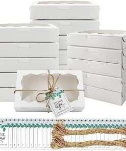 36Pcs Cookie Boxes Pastry Boxes with Clear Window 7 x 4.3 x 1.5 Inch White Kraft Bakery Treat Boxes Premium Gift Box Container for Dessert, Donuts, Pie, Candy, Cupcakes, Muffins, Macaroon