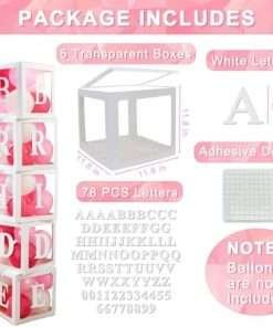 oem white transparent balloon boxes, clear baby boxes with letters for custom name, balloon box blocks backdrop for bride shower baby shower birthday boy girl gender reveal graduation party decor, 5pcs manufacturer