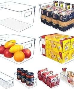 8 pack Clear Plastic Storage Bins, Pantry Organization and Storage, Clear Organizing Bins for Kitchen Organization, Freeze Storage, Cabinet Organization (4L+4S)