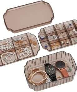LETURE 3-Layer Jewelry Organizer Box for Earrings, Rings, Necklaces, Bracelets, Clear Plastic Bead Storage Containers for Crafts (Coffee)