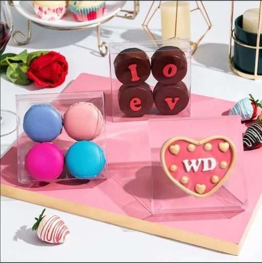 odm 50 pack 4x4x1.2inch clear single cookies boxes with full window plastic small treat boxes macaron boxes donut boxes dessert box for party christmas valentine's day manufacturer