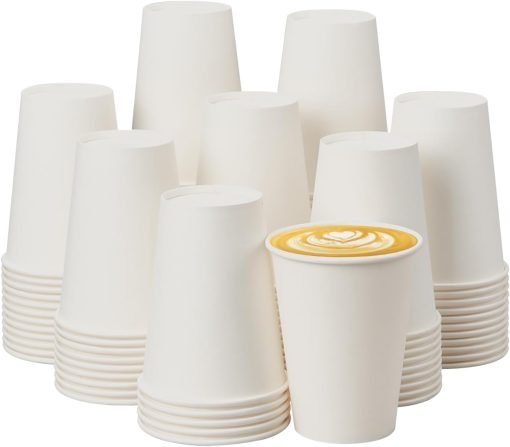 wholesale disposable paper cups: 12 oz sturdy white hot coffee cups ideal for cafes, bistros, parties, and events - thickened design for durability