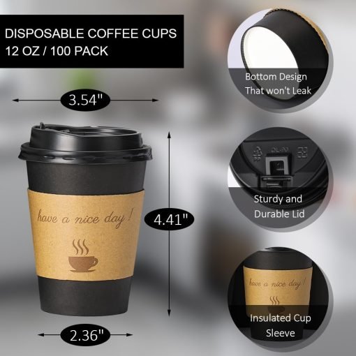 wholesale 12 oz disposable thickened coffee cups with lids - scald resistant, includes hot cups sleeve and straw - ideal for home, office, cafes, and parties - factory direct