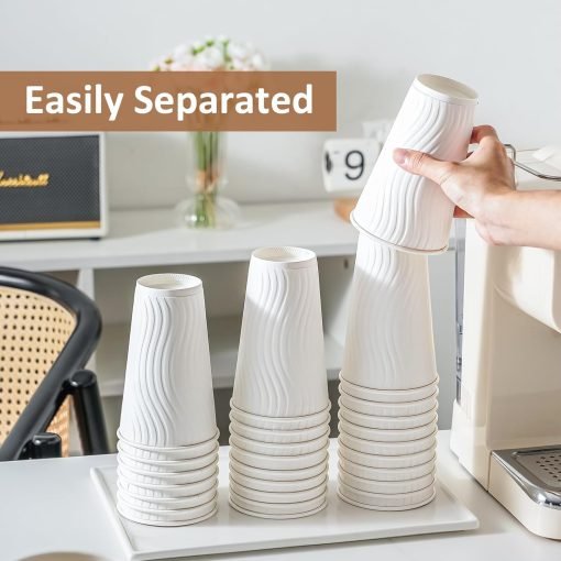 wholesale 12 oz disposable coffee cups - insulated ripple wall design, thick paper material - ideal for hot/cold drinks at office, home, party, travel, cafe, bar - factory direct