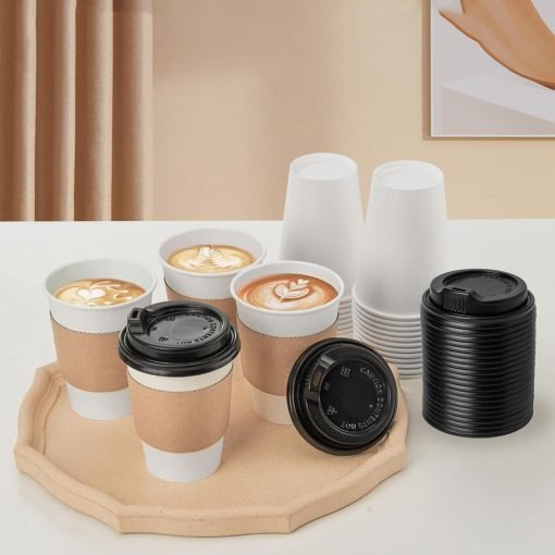 wholesale 12 oz disposable paper cups with lids and sleeves - ideal for hot beverages