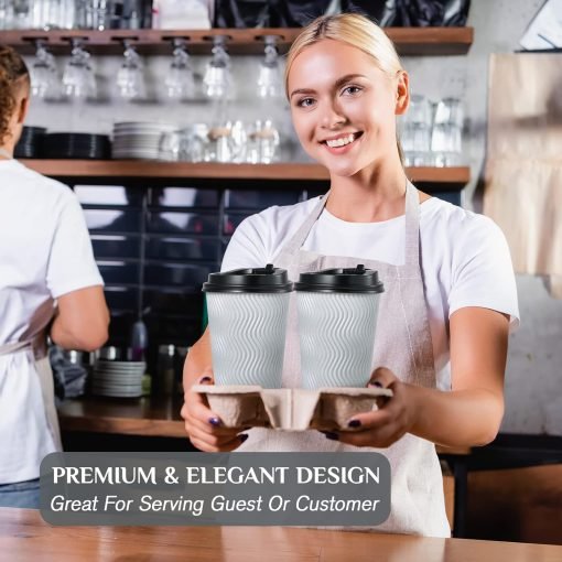 wholesale 16 oz disposable coffee cups - silver grey insulated ripple design with lids & straws - ideal for tea, hot chocolate, and other drinks - factory direct