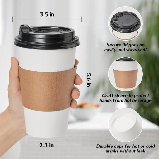 wholesale 16 oz coffee cups with lids & sleeves - upgraded disposable paper cups for hot beverages, ideal for cafes factory