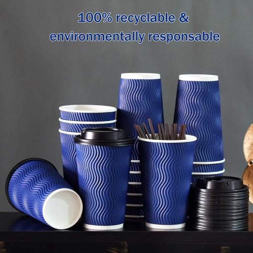 wholesale 16 oz disposable coffee cups with lids and straws - insulated ripple design protects fingers - ideal for hot/cold beverages, espresso, tea - factory direct