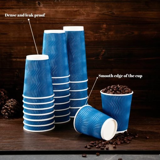 wholesale 12 oz coffee cups: 120-pack of insulated, corrugated disposable paper cups, kraft ripple wall design, perfect for both hot and cold beverages, navy - directly from the factory