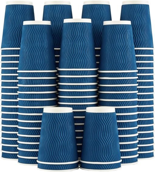 wholesale 12 oz coffee cups: 120-pack of insulated, corrugated disposable paper cups, kraft ripple wall design, perfect for both hot and cold beverages, navy - directly from the factory