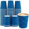 wholesale 12 oz blue disposable insulated coffee cups - corrugated ripple wall design for hot and cold drinks