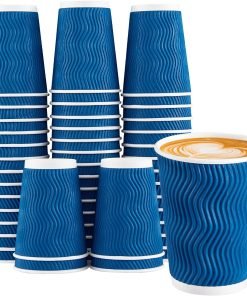 wholesale 12 oz blue disposable insulated coffee cups - corrugated ripple wall design for hot and cold drinks