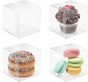 100pcs Clear Favor Boxes 3x3x3 Inch Clear Chocolate Bomb Boxes Small Gift Box Cupcake Box for Birthday Wedding Party Baby Shower