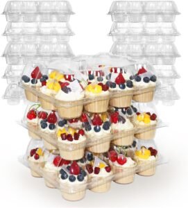 12 Count x 20 Sets Plastic Cupcake Containers, Durable and BPA-Free Cupcake Holder with Lid for Easy Transport Storage, Stackable Clear Cupcake Carriers, Reusable Dessert Boxes