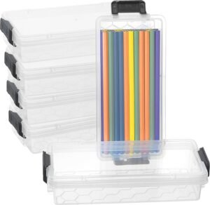 6Pack Clear Pencil Box Plastic Storage Containers with Latching Lids Stackable Office Supplies Organizer for Gel Pens Erasers Crafts Markers Crayon