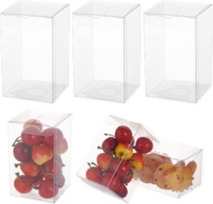 BENECREAT 30PCS 2.3x2.3x4 Film Covered Clear Plastic Party Favor Box for Wedding Party Decor, Choclates, Candy Cookies Favors, Mother's Day Festival Gift Packaging