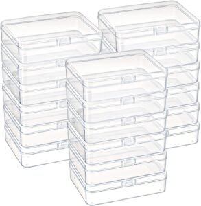 Kingrol 18 Pack Mini Clear Plastic Storage Containers with Lids, 4-1/2 x 3-3/8 x 1-1/8 Inch Empty Hinged Boxes for Beads, Jewelry, Tools, Craft Supplies, Flossers, Fishing