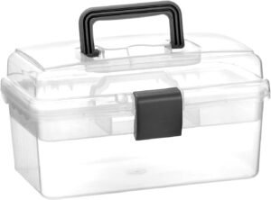 QWORK Clear Empty First Aid Storage Box with Removable Tray and Locking Latch - Plastic Storage Case Large Capacity Multifunctional Organizer for Jewelry, Makeup, and Crafts Supplies, 5"H x 6"W x 10"L