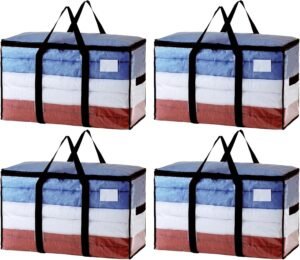 TAILI Extra Large Moving Bags, 4 Pack Clear Heavy Duty Totes For Storage with Visible Window, Wrap Around Handles, Storage Bags for Space Saving, Alternative to Moving Boxes