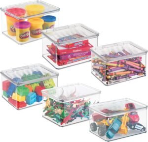 iDesign Plastic Stackable Hinged-Lid Pantry or Kitchen Storage Box - Set of 6 - Clear