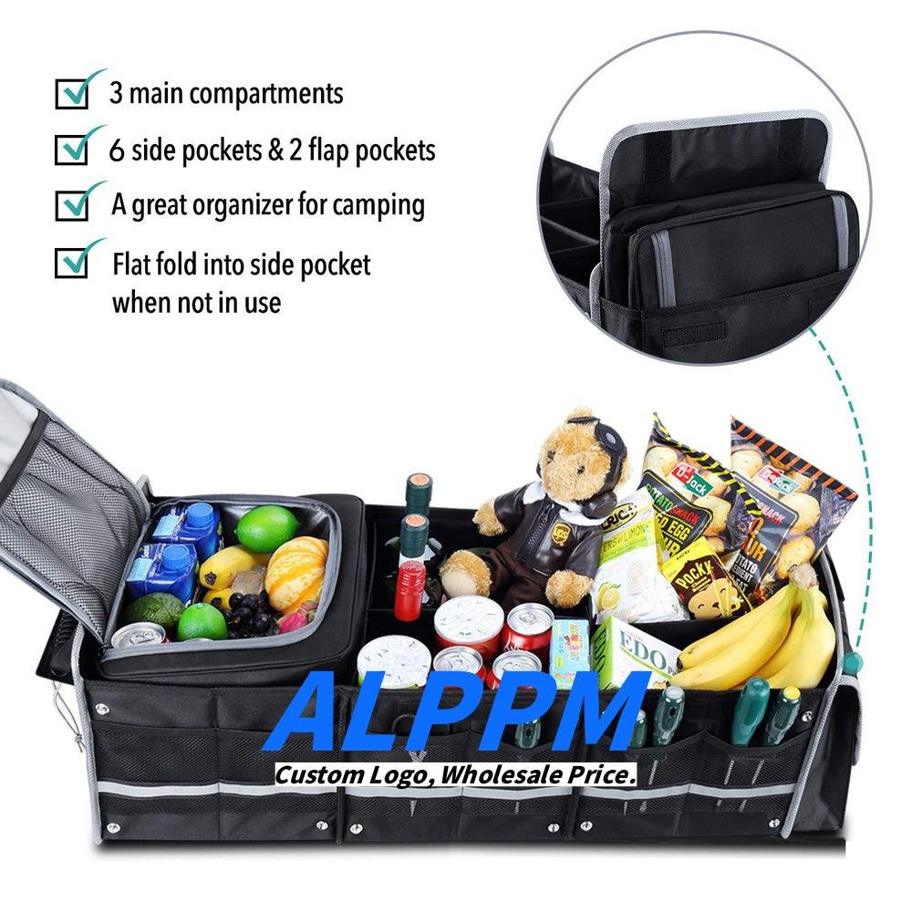 90x35x30cm Custom Oxford Cloth 3-Compartment Car Storage Box with Ice Pack Foldable Multi-Functional Trunk Organizer - Manufacturer