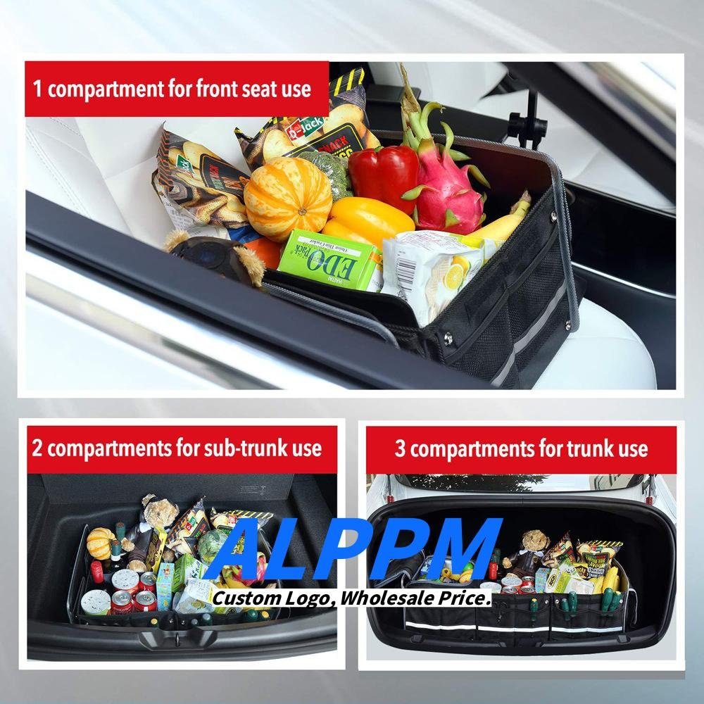 90x35x30cm Custom Oxford Cloth 3-Compartment Car Storage Box with Ice Pack Foldable Multi-Functional Trunk Organizer - Manufacturer