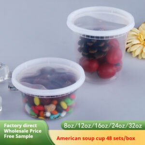 Disposable PP plastic soup cups, suitable for takeout, snacks, desserts; leak-proof and easy to seal packaging cups.