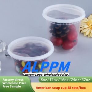 Disposable PP plastic soup cups, suitable for takeout, snacks, desserts; leak-proof and easy to seal packaging cups.